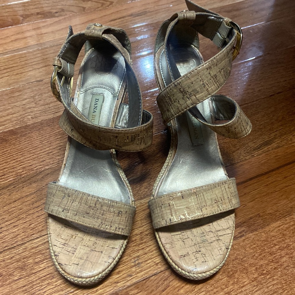 Strapy cork colored wedges. Size 8.5. Brand Dana Buchman